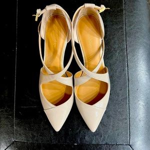 Calvin Klein Pamette Mini Saffiano Leather CrissCross Sandals Clay Size 6.5M